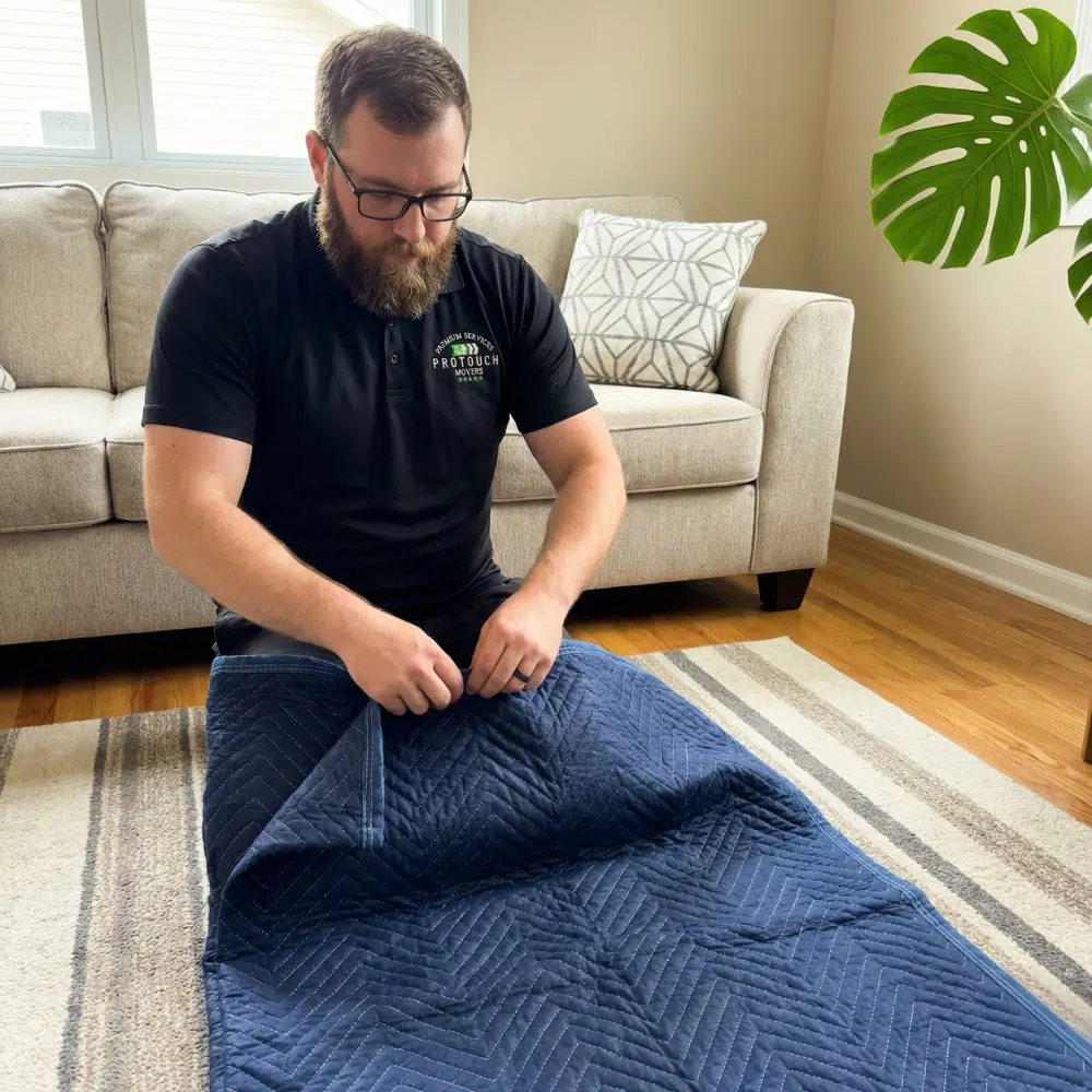 Moving Company in Jacksonville – Home 46 Man rolling up a moving blanket